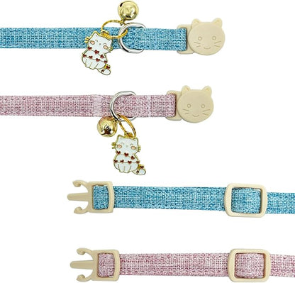 Elegant little tail 2 Pack Cat Collar- Pink&Blue Linnet Cat Collars Breakaway with Bell Pendant Wedding Kitten Boy Girl Safety Adjustable 7-12 Inch Collar for Small Cats Puppy