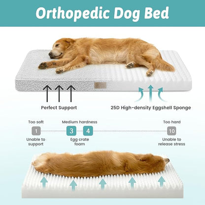Big Dog Bed for Giant Dogs, Rectangular XXL Orthopedic Dog Beds Extra Large, Foam Anti-Slip Bottom Pet Mat with Washable Removable Cover, Suitable for Pet Up to 150 lbs, 54x44x4 inch, Grey