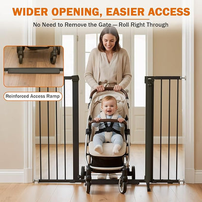 Mumeasy 36" Extra Tall Baby Gate for Stairs, 29.7-51" Wide Dog Gates Indoor for Doorways with Easy Walk Thru, Auto Close Pet Safety Gate for House, Pressure Mounted Metal Child Gate with Door, Black