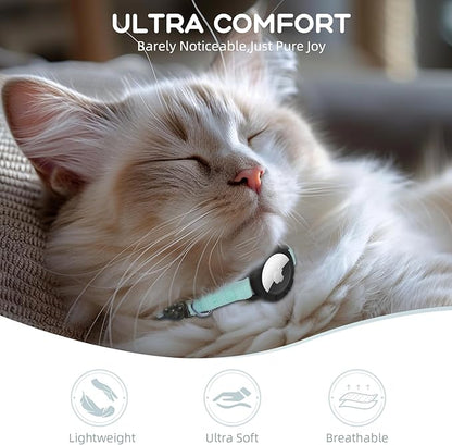 AirTag Cat Collars, Stretchy Collar with Apple AirTag Holder and Bell, Breakaway Ultra Design Elastic GPS Tracking Collars for Cats and Puppies, (7.5-12.5 Inch), Green