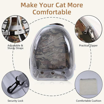 Cat Backpack Carrier Back Expandable Bubble Pet Carrier Backpack for Large Cat, Kitten and Dog, Designed for Hiking, Travelling and Outdoor Use (Back Expandable-Camo)