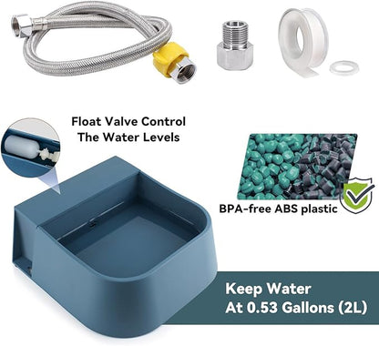 PETLESO Dog Water Bowl Dispenser, Automatic Water Dispenser for Dogs with 3/4'' Hose, Auto-Fill Cat Water Fountain, Pet Water Dish for Outside Animals, Chickens Rabbits, 2L