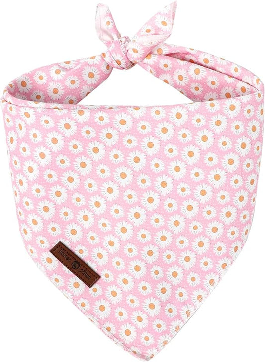 Lionet Paws Spring Daisy Dog Bandana Washable Cotton Handkerchief Scarf Triangle Pink Bandana for Small Medium Large Dogs Girl Boy