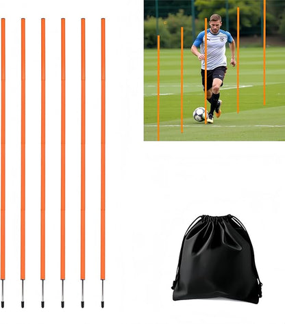 6 Pcs Soccer Agility Poles for Training, 5 FT Adjustable Speed and Agility Training Equipment for Football/Basketball/Horse/Dog Practice, Soccer Sticks with Steel Ground Nails Outdoors