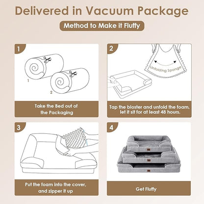 EHEYCIGA Orthopedic Dog Beds Large Sized Dog, Waterproof Memory Foam Pet Bed with Sides, Non-Slip Bottom Large Pet Bed with Washable Removable Cover, Grey
