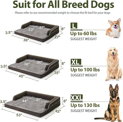 Orthopedic Dog Beds for Large Sized Dogs, Waterproof Egg Crate Foam Large Dog Couch Beds with Comfy Bolster 36x27Inch, Washable Pet Beds with Removable Cover and Nonskid Bottom, Dark Green