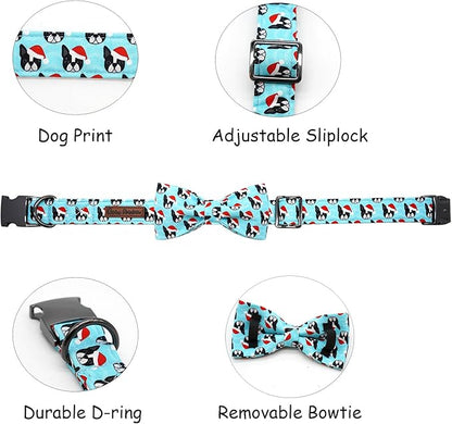 Dog Collar, Christmas Dog Collar Plaid Pet Collar Bow Holiday Bows Girl Boy Puppy Collar Adjustable Pet Collar for Small Dogs