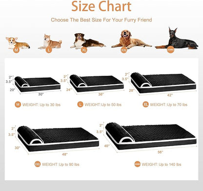 Orthopedic XL Dog Bed Large Sized Dog with Pillow 42''X28'', Waterproof Soft Comfortable Egg Crate Foam Pet Crate Beds Mat with Removable Washable Cover and Non-Slip Bottom, Black
