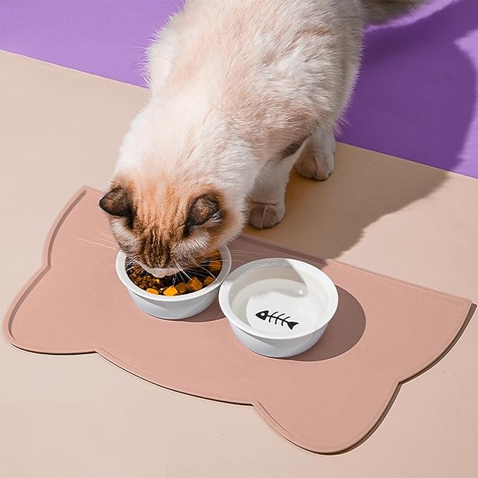 Cat Food Mat, Silicone Pet Feeding Mat for Floor Non-Slip Waterproof Dog Water Bowl Tray Cushion (20" x 12", Tea Rose)