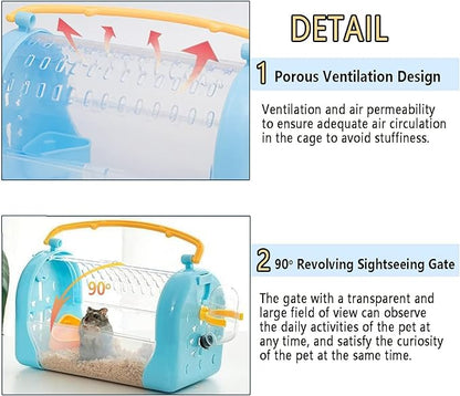kathson Portable Hamster Cage Dwarf Hamster Carry Travel Cage with Water Bottle Food Bowl Adjustable Strap Pet Outgoing Cage for Gerbil Hedgehog Mice Squirrel