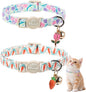 2 Pack Cute Cat Collars - Playful Carrot & Floral Printe Soft Breakaway Cat Collar with Bell & Matching Pendant, Adjustable Spring Summer Kitten Collars for Boy Girl Cats