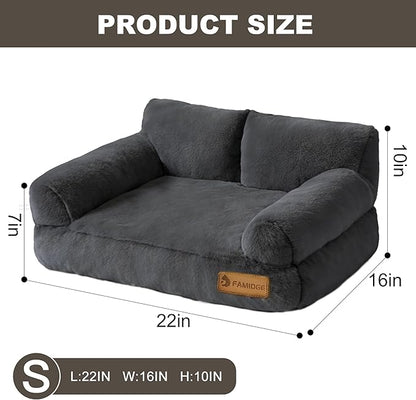 Cat Couch Bed - Cat Bed for Indoor Cats, Calming Pet Sofa Puppy Sleeping Bed with Removable Washable Cover, Cute Dog Couch and Kitty Lounge Chair for 12lbs Cats & Small Dogs(Dark Grey)