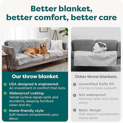 Furhaven Waterproof Throw Blanket for Dogs & Indoor Cats, Washable - Shaggy Plush Calming Long Faux Fur & Velvet Dog Blanket - Mist Gray, Medium