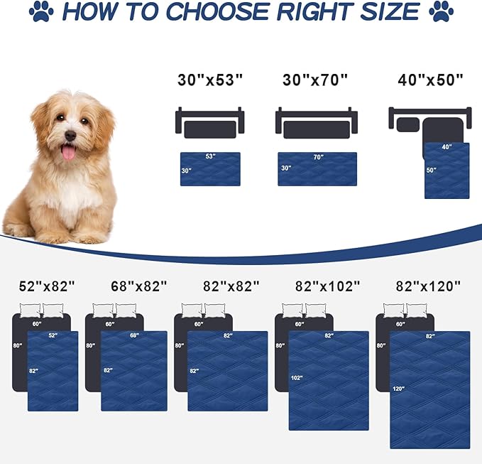 Smiry Waterproof Dog Bed Cover Blanket 82x102, Soft Reversible Pet Blanket, Washable Leakproof Cats Dogs Couch Cover for Sofa, Couch, Furniture, Navy/Blue