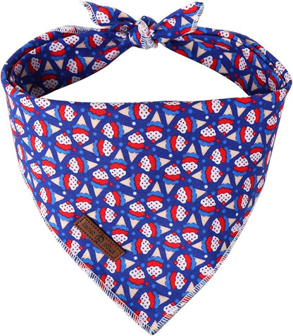Lionet Paws Cotton Dog Bandanas, Comfortable Blue Red Sundae Dog Bandana Scarf,Birthday Scarves for Medium Large Dogs Pets