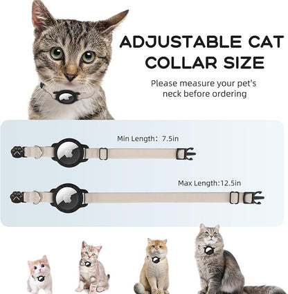 AirTag Cat Collars, Stretchy Collar with Apple AirTag Holder and Bell, Breakaway Design Ultra Elastic GPS Tracking Collars for Cats and Puppies, (7.5-12.5 Inch), Khaki