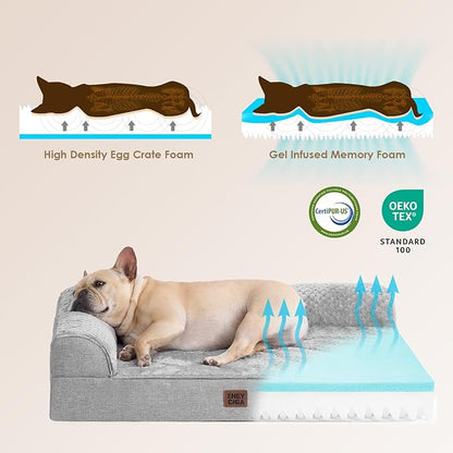 EHEYCIGA Memory Foam Dog Bed Large Size Dogs, Orthopedic Dog Bed Large with Washable Removable Cover, Waterproof Pet Sofa Couch with Nonskid Bottom, 36x27x6, Grey