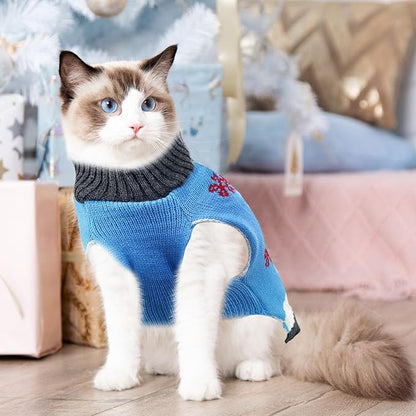 Pet Christmas Dog Sweaters Cute Animal Snowman Printed Puppy Xmas Costumes Winter Warm Turtleneck Jumpers Puppy Knitted Clothes Cat Outfits (XS, Blue Snowman)