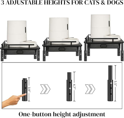 Raised Pet Feeder Stand for Cats & Dogs – Adjustable Height Holder for Automatic Pet Feeders with Snack Storage Drawer, Promotes Neck Health, Compatible for Most Pet Feeders & Water Dispensers