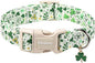 DOGWONG St Patrick's Dog Collar, Green Clover Pet Collar Cotton Holiday Pet Collar Cute Puppy Collar Adjustable Pet Dog Collars for Large Dogs,XL