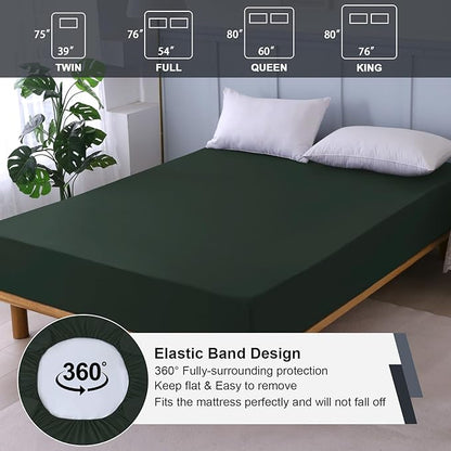 King Mattress Protector Waterproof, Fitted Sheet Style Breathable Mattress Cover with Deep Pocket Fits Up to 18'', Noiseless Bed Cover for Kids Adults Pets, Machine Washable (Green, 76'' X 80'')