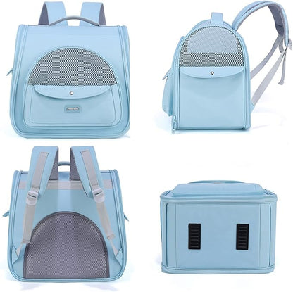 Cat Carrier Backpack,Large Space Animal Carrier Backpacks for Small Dogs Kitten and Medium Cats, Comfort & Safety,Design Reduces Pressure for Travel Outdoor and Vet Visits (Blue)