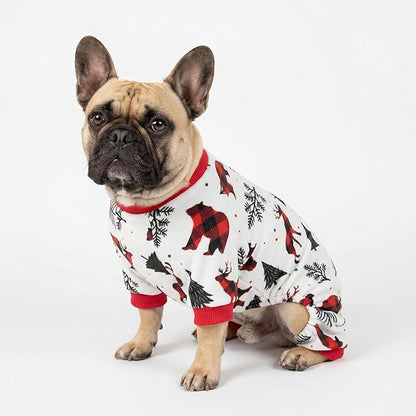 Fitwarm Reindeer Dog Christmas Pajamas, Winter Doggy Clothes for Small Dogs Boy Girl, Fleece Dog Onesie with Feet, Holiday Pet Outfit, Black, White, Red, Large