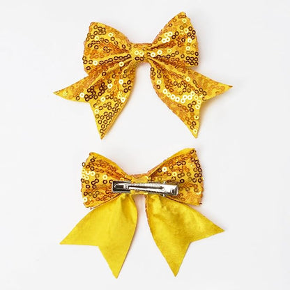 3-inch Sequined Bow Hair Clips For Baby Girls, Toddler, Kids and Young Women Birthday Party Wedding Christmas Occasions Pet Accessories Set of 2 (Champagne)