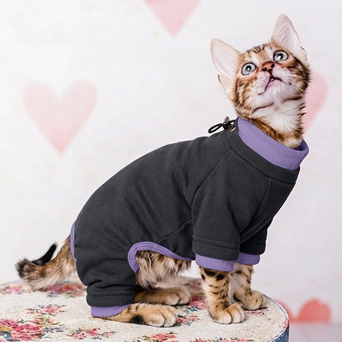 PUMYPOREITY Sticky Hair Cat Clothes, Prevent Hair Loss Cat Pajamas, Soft Cat Sweaters for Cats Only, Cat Hair Sticky Onesie, Cat Recovery Suit After Surgery, Black, L