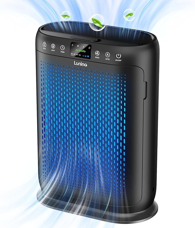 Air Purifiers for Home Large Room up to 2400sq.ft, LUNINO H13 HEPA Air Filter with Air Quality Sensors, Aromatherapy Function, Air Cleaner for Smoke, Dust, Dander, Pets Hair, Odor, E-200 Black