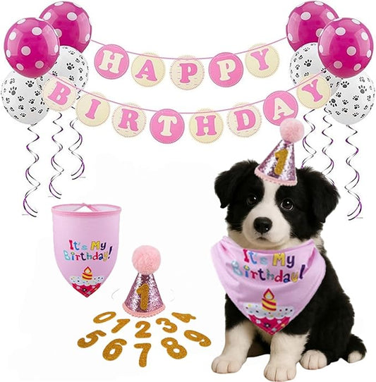 Pet Birthday Party Set,Dogs Bandana and Dog Birthday Hat with Star Pattern Design, Adjustable Sequin Bow tie Accessories, Blue Birthday Boy Scarf (Dark Blue)