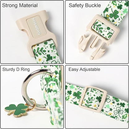 DOGWONG St Patrick's Dog Collar, Green Clover Pet Collar Cotton Holiday Pet Collar Cute Puppy Collar Adjustable Pet Dog Collars for Small Dogs,S
