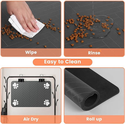 Pet Feeding Mat-Absorbent Pet Placemat for Food and Water Bowl, with Waterproof Rubber Backing, Quick Dry Water Dispenser Mat for Dog and Cat (20"x12", Navy Blue)