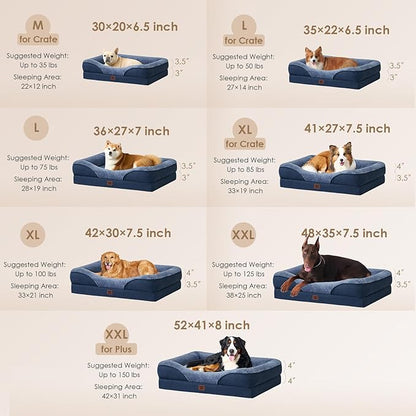 EHEYCIGA Orthopedic Dog Bed for Large Sized Dog, 36x27x7 Inch Large Memory Foam Dog Couch Bed with Sides, Waterproof Liner & Washable Removable Cover, Bolster Pet Sofa, Navy