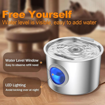 Cat Water Fountain with 6 Filters Advanced 304 Stainless Steel 2.2L/74oz with Detachable Tank, Easy to Clean, Automatic Pet Fountain Quiet Cats Water Dispenser, Dogs,Flower Style Cat Fountain