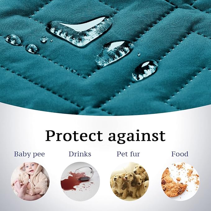 H.VERSAILTEX Reversible Quilted Recliner Covers Water Resistant Furniture Protector for Reclienr Chair with Elastic Straps for Pets Kids Sitting Width Up to 22"(Recliner, Dark Teal/Beige)