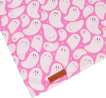 ADOGGYGO Pink Halloween Dog Bandanas 2 Pack, Reversible Ghost Pumpkin Scarf Bib, Adjustable Fit Pink Halloween Bandana for Small Dogs Girl (Small)