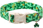 St. Patrick's Day Dog Collar for Small Dogs - Green Shamrock & Yellow Flower Print Dog Collars, Cute Irish Party Puppy Collar, Lightweight Adjustable St. Patricks Day Pet Collars XS