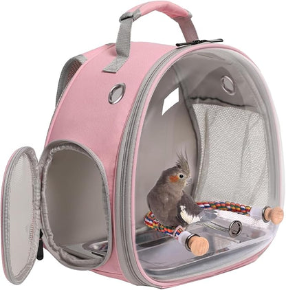 Small Bird Travel Backpack Carrier Cage, Backpack to Transport Backpack Carrier with Metal Tray Stand Perch for Parakeet Cockatiel Budgies Vet Carry Book Bag Green