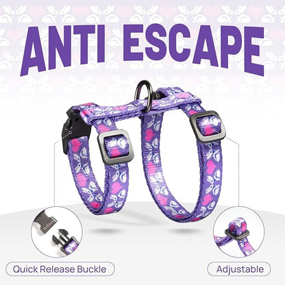 Cat Harness and Leash Set - Escape Proof Adjustable Cat Harness, Comfortable Soft Lightweight, Use Safe & Easy, Walking Travel Kitten Harness for Small Medium Large Cats (Purple Rabbit in Wonderland)