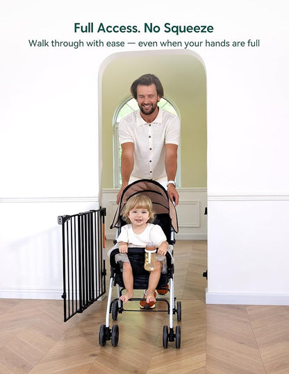Babelio Baby Gate for Stairs, Kitchen & Doorways, No Bottom Bar| Easy Installation| One-Handed Operation| Auto-Close| Hardware Mount (Drill Needed) Safety Dog Gate (Black - B17, 29-49" W, 28" H)