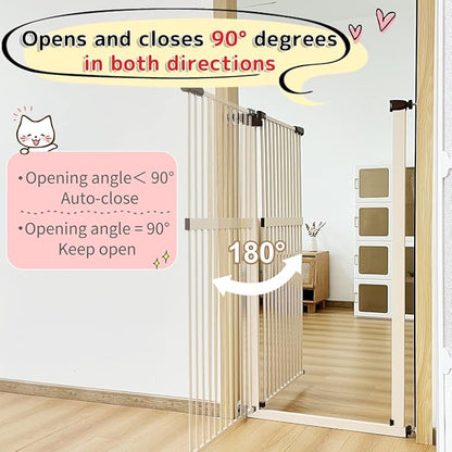 Lumizone Extra Tall Cat Gate 61.02" High Pressure Mounted Extra Wide 42.52"-46.64" (17Sizes) 1.37" Gap No Drilling Auto-Close Tall Pet Gate for Dogs (Cream, 42.52"-46.64" W)