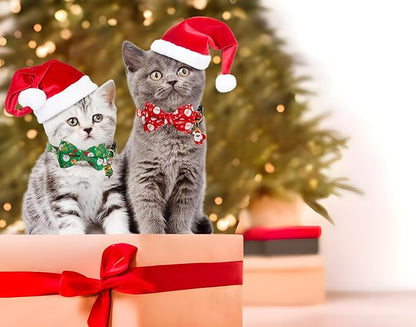 Christmas Cat Collar with Cute Bow Tie Bell 2Pack Red Green Santa Claus Breakaway Collar for Male Female Soft Christmas Kitty Kitten Cute Cat Collars Ideal for Girl Cats Boy Male Cats