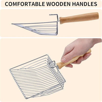 DHXYZZB Metal Cat Litter Scoop - Heavy Duty Litter Scooper & Speed Sifter with Comfortable Wood Grip - Washable Convenient Stand for Easy and Efficient Cleaning