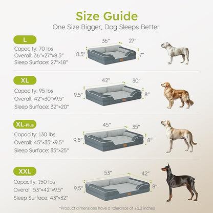 Extra Large Dog Bed, Orthopedic XL Dog Bed with Cooling Gel Memory Foam, Waterproof Pet Bed with Removable Washable Cover, 42" Pet Sofa Couch Dutch Velvet with Bone Toy, Dark Gray