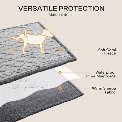 Luciphia Waterproof Pet Blanket, Liquid Pee Proof Dog Blanket for Sofa Bed Couch, Reversible Sherpa Fleece Furniture Protector Cover for Small Medium Large Dogs Cats, Light Grey Queen Size（90" x 82"）