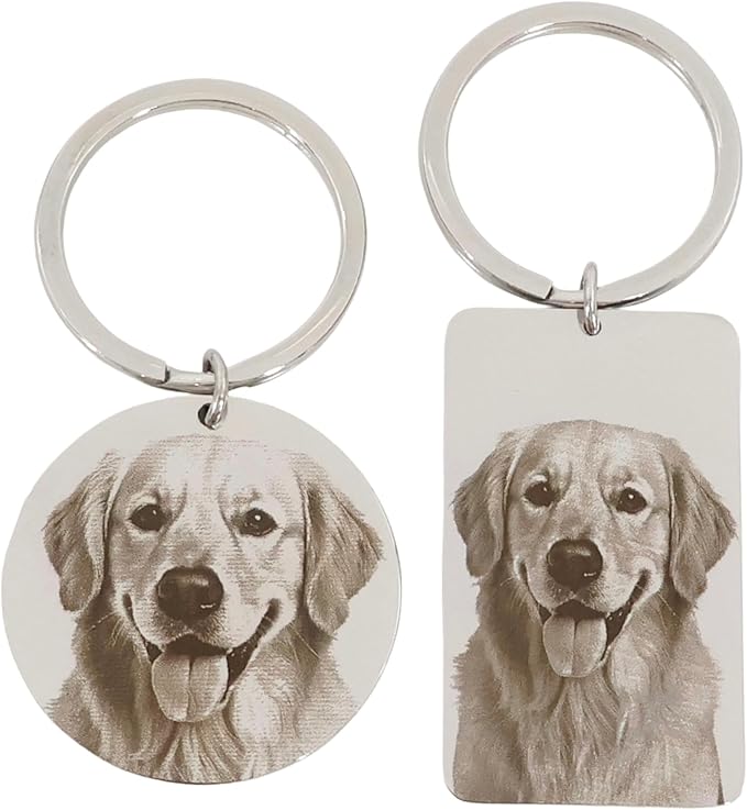 Custom Pet Portrait Keychain – Personalized Photo Engraved Keychain with Optional Back Text – Memorial Gift for Pet Lovers, Dog Owners, Cat Owners – Unique Pet Loss Remembrance Keepsake