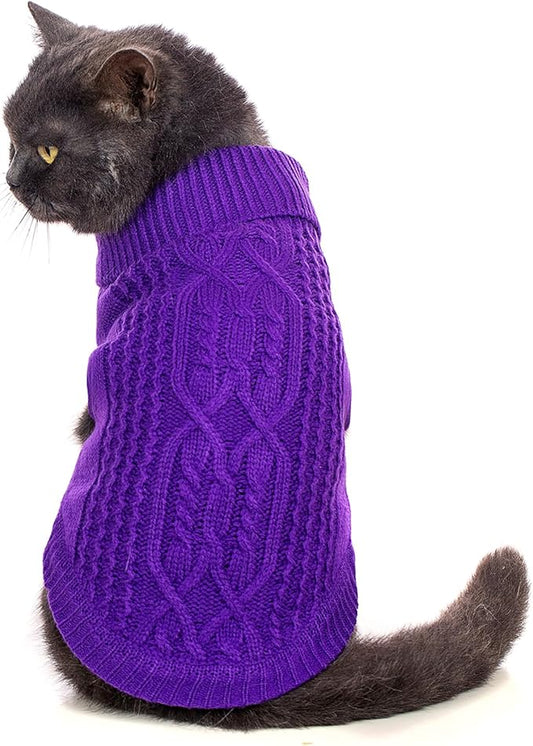Stretchy Cat Sweater - 17 Colors & 6 Sizes | Snug Winter-Ready Knit for Boy/Girl Cats & Kittens(Deep Purple, Medium)