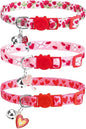 PUPTECK Breakaway Cat Collars with Bell - Pet Collar 3 Pack for Girl Boy Kittens Puppies and Small Pets, Pink Heart Rose
