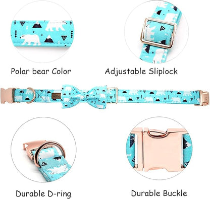 Dog Collar, Bow Dog Collar Blue Bear Pattern Pet Collar Dog Cute Bow Tie Soft Girl Boy Dog Collars with Metal Buckle for Small Dogs